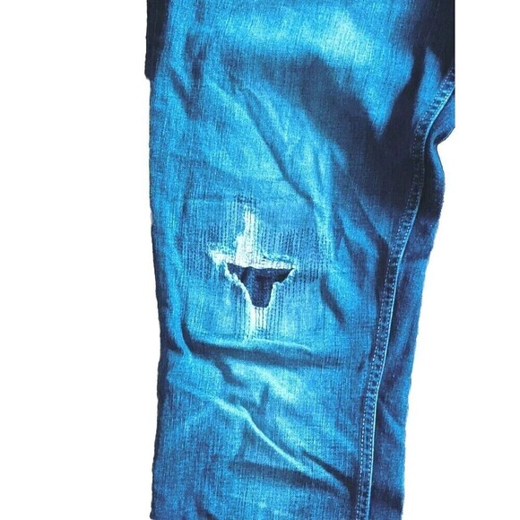 Goodfellow & Co Mens Size 38x36 Slim Total Flex Distressed Patchwork Blue Jeans - Picture 4 of 11